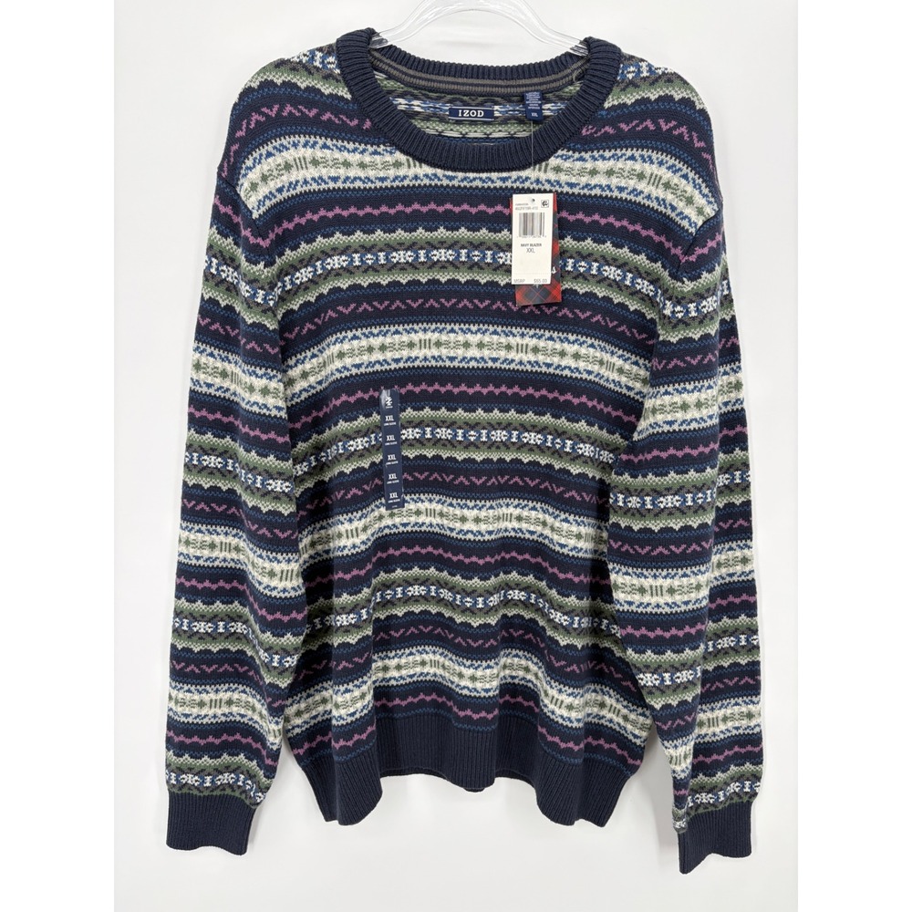IZOD Fair Isle Crewneck Sweater Men XXL Navy Green Purple NWT